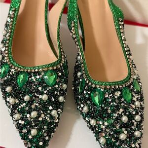 Emerald Green Embellished Women's Heels